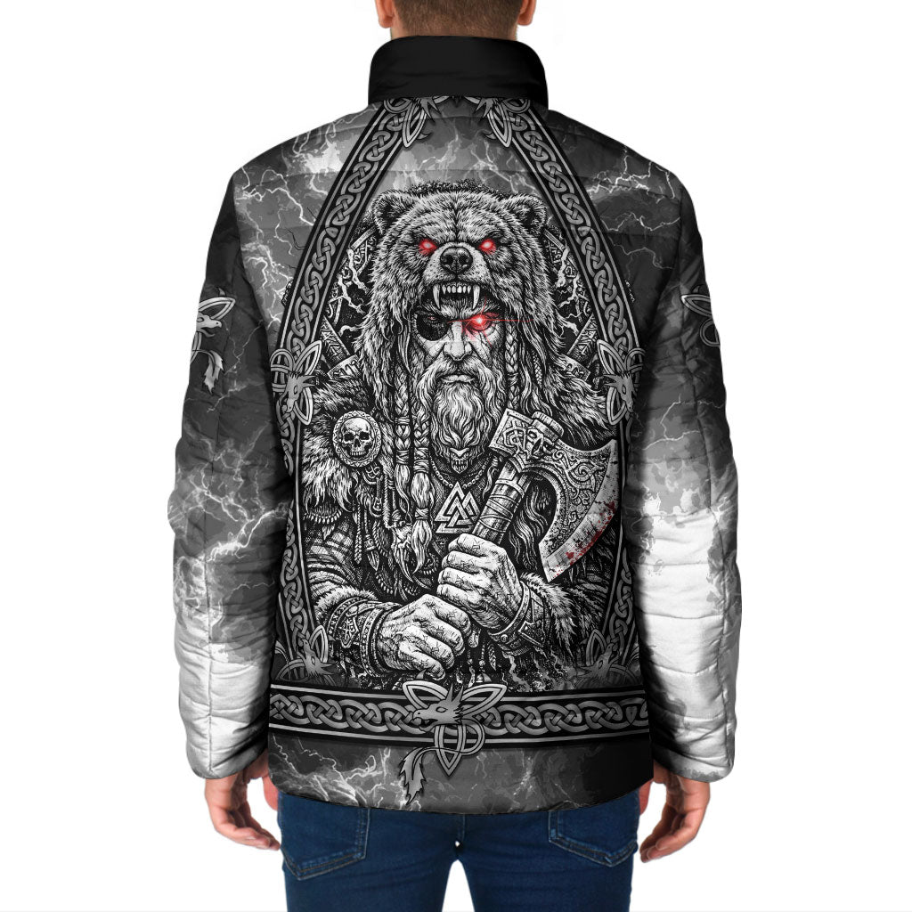 Viking Warrior Raven Axe Vegvisir Padded Jacket Odin Warrior Nordic Runic Engraved Illustration Style