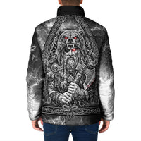 Viking Warrior Raven Axe Vegvisir Padded Jacket Odin Warrior Nordic Runic Engraved Illustration Style