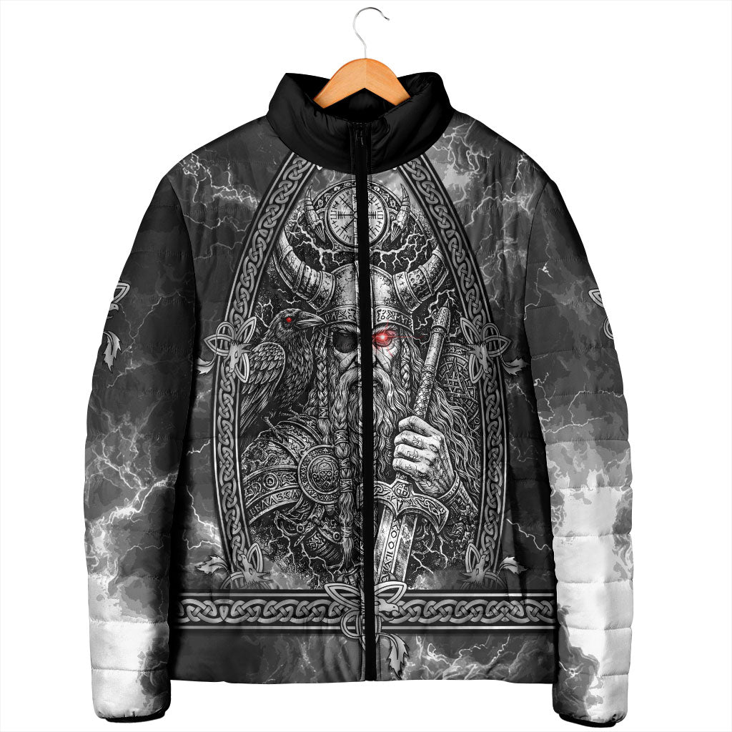 Viking Warrior Raven Axe Vegvisir Padded Jacket Odin Warrior Nordic Runic Engraved Illustration Style