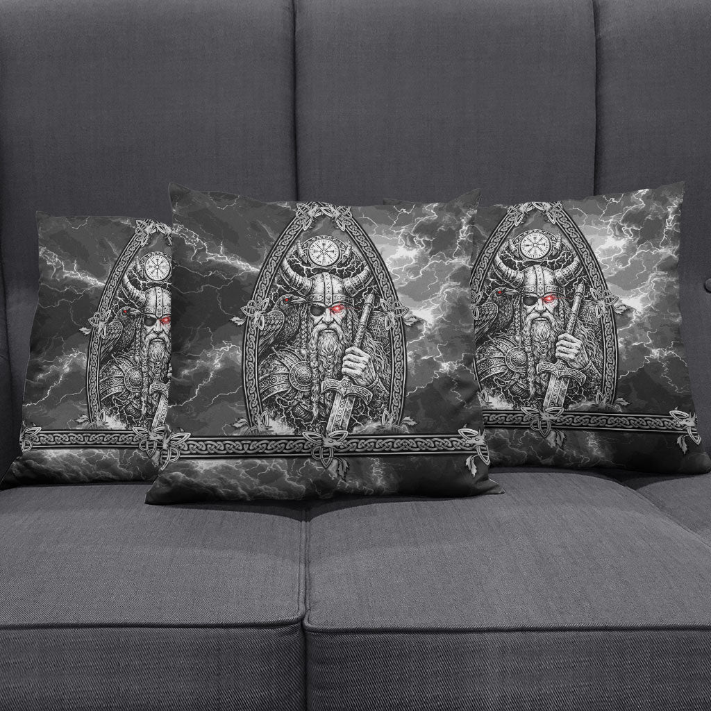 Viking Warrior Raven Axe Vegvisir Pillow Cover Odin Warrior Nordic Runic Engraved Illustration Style