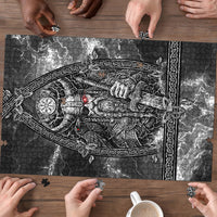 Viking Warrior Raven Axe Vegvisir Puzzle Odin Warrior Nordic Runic Engraved Illustration Style
