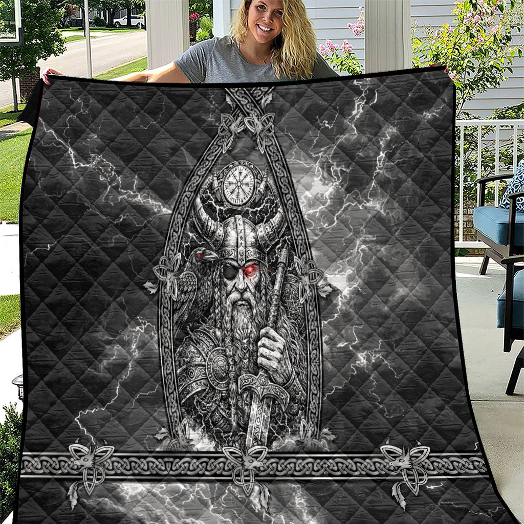 Viking Warrior Raven Axe Vegvisir Quilt Odin Warrior Nordic Runic Engraved Illustration Style
