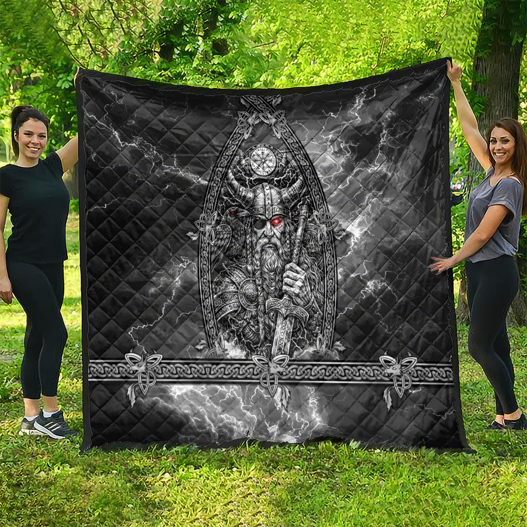 Viking Warrior Raven Axe Vegvisir Quilt Odin Warrior Nordic Runic Engraved Illustration Style