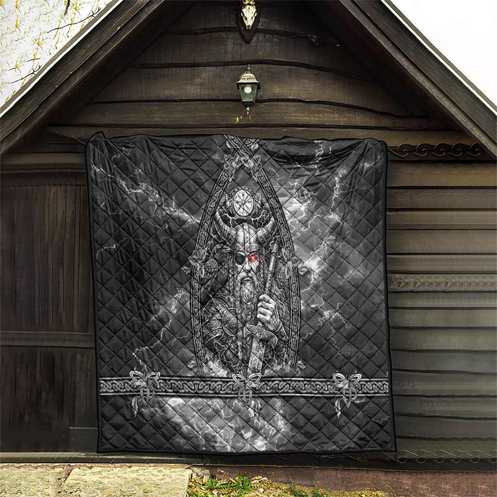 Viking Warrior Raven Axe Vegvisir Quilt Odin Warrior Nordic Runic Engraved Illustration Style