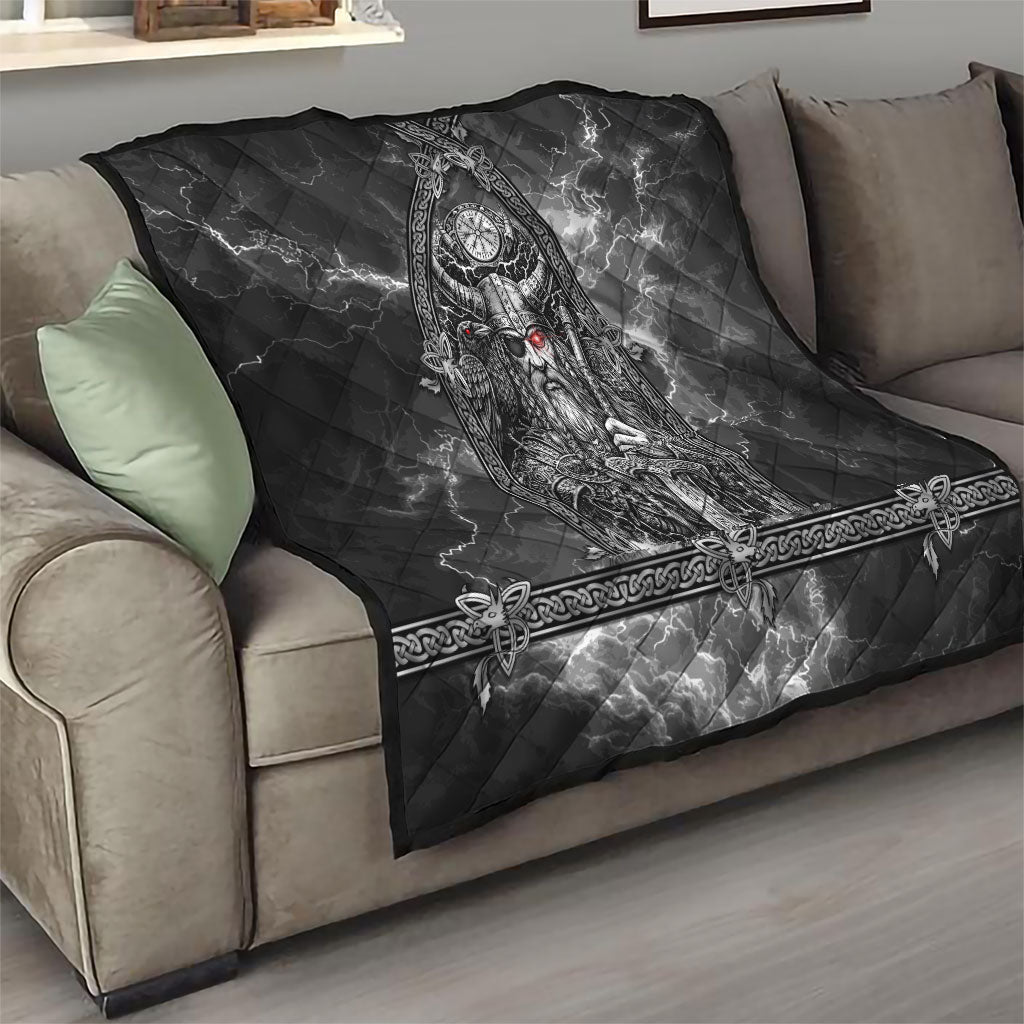 Viking Warrior Raven Axe Vegvisir Quilt Odin Warrior Nordic Runic Engraved Illustration Style