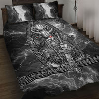Viking Warrior Raven Axe Vegvisir Quilt Bed Set Odin Warrior Nordic Runic Engraved Illustration Style