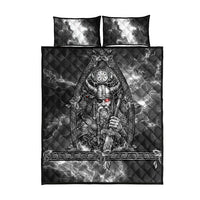 Viking Warrior Raven Axe Vegvisir Quilt Bed Set Odin Warrior Nordic Runic Engraved Illustration Style