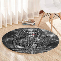 Viking Warrior Raven Axe Vegvisir Round Carpet Odin Warrior Nordic Runic Engraved Illustration Style