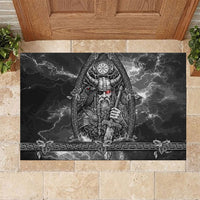 Viking Warrior Raven Axe Vegvisir Rubber Doormat Odin Warrior Nordic Runic Engraved Illustration Style