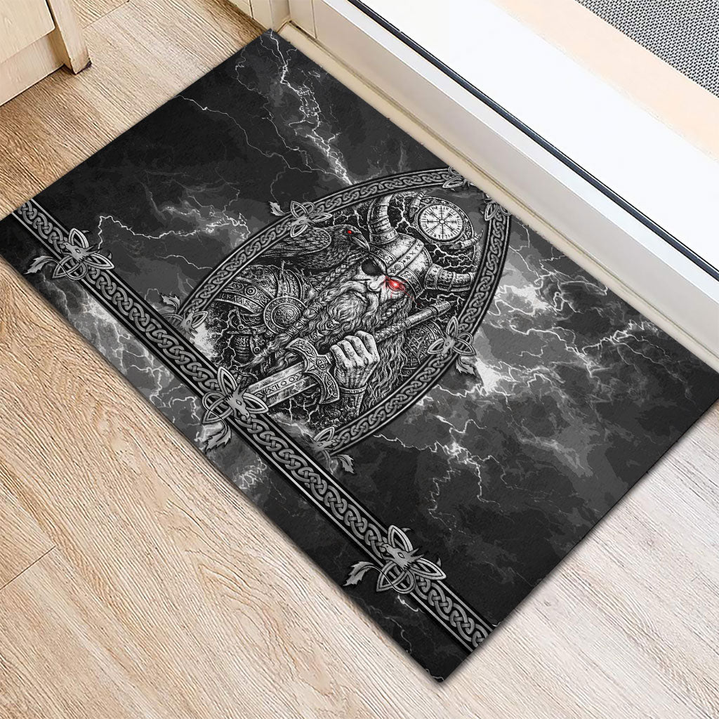 Viking Warrior Raven Axe Vegvisir Rubber Doormat Odin Warrior Nordic Runic Engraved Illustration Style