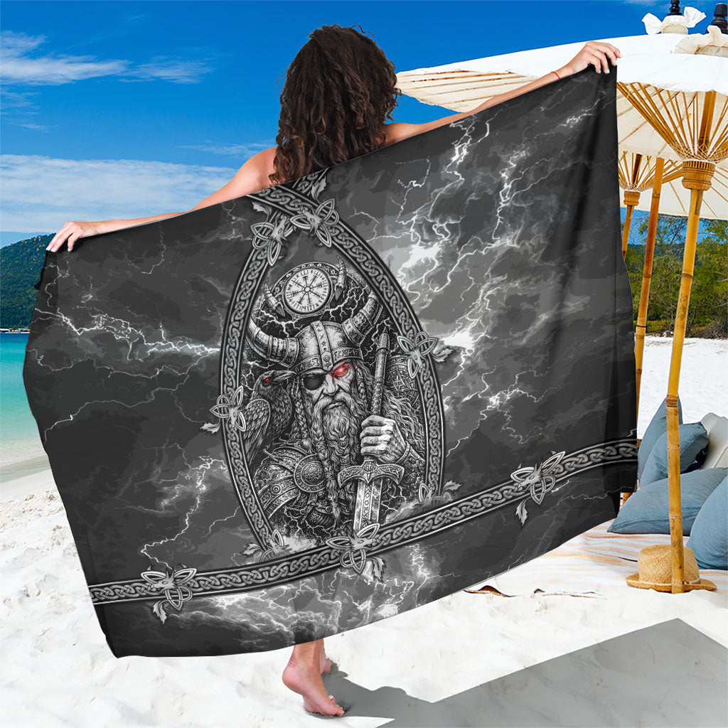 Viking Warrior Raven Axe Vegvisir Sarong Odin Warrior Nordic Runic Engraved Illustration Style