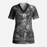 Viking Warrior Raven Axe Vegvisir Scrub Top Odin Warrior Nordic Runic Engraved Illustration Style