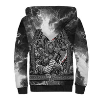 Viking Warrior Raven Axe Vegvisir Sherpa Hoodie Odin Warrior Nordic Runic Engraved Illustration Style