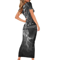 Viking Warrior Raven Axe Vegvisir Short Sleeve Bodycon Dress Odin Warrior Nordic Runic Engraved Illustration Style