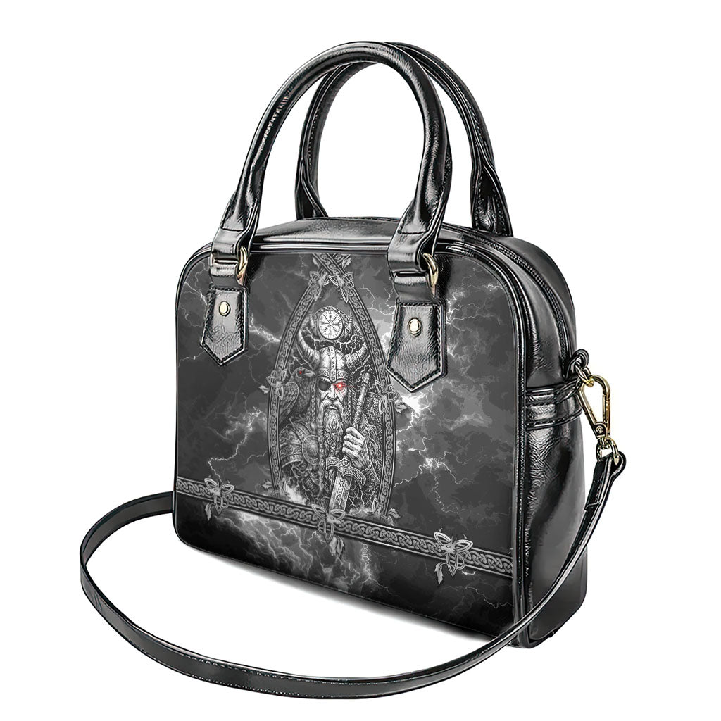 Viking Warrior Raven Axe Vegvisir Shoulder Handbag Odin Warrior Nordic Runic Engraved Illustration Style
