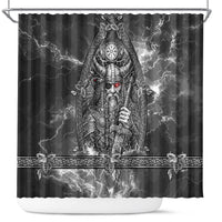 Viking Warrior Raven Axe Vegvisir Shower Curtain Odin Warrior Nordic Runic Engraved Illustration Style