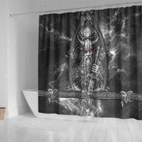 Viking Warrior Raven Axe Vegvisir Shower Curtain Odin Warrior Nordic Runic Engraved Illustration Style