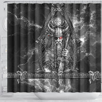 Viking Warrior Raven Axe Vegvisir Shower Curtain Odin Warrior Nordic Runic Engraved Illustration Style