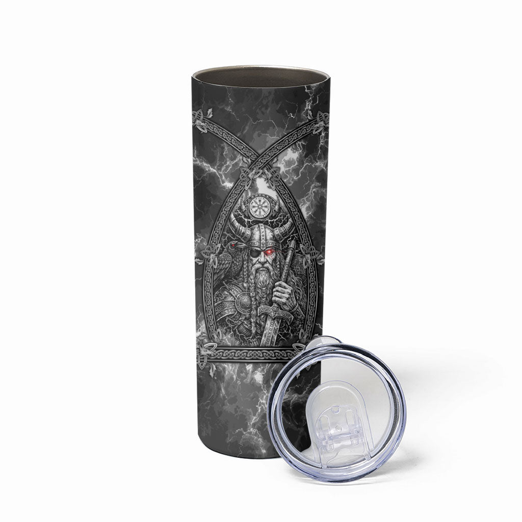 Viking Warrior Raven Axe Vegvisir Skinny Tumbler Odin Warrior Nordic Runic Engraved Illustration Style