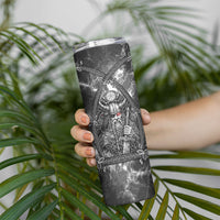 Viking Warrior Raven Axe Vegvisir Skinny Tumbler Odin Warrior Nordic Runic Engraved Illustration Style