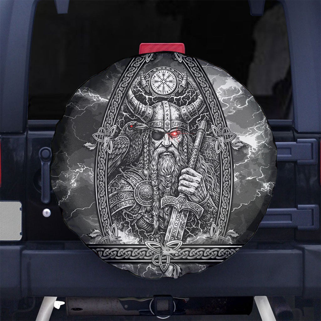 Viking Warrior Raven Axe Vegvisir Spare Tire Cover Odin Warrior Nordic Runic Engraved Illustration Style
