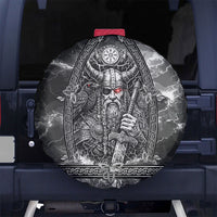 Viking Warrior Raven Axe Vegvisir Spare Tire Cover Odin Warrior Nordic Runic Engraved Illustration Style
