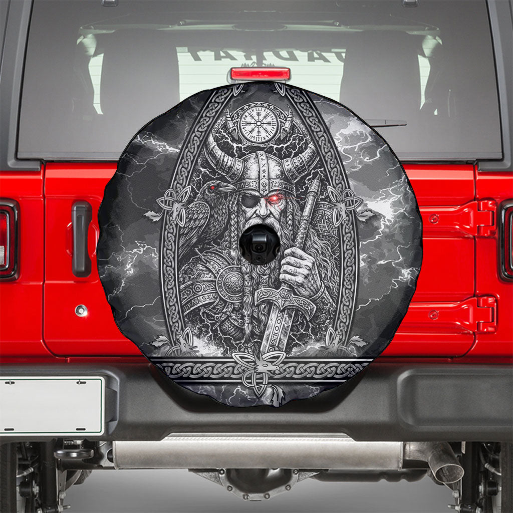 Viking Warrior Raven Axe Vegvisir Spare Tire Cover Odin Warrior Nordic Runic Engraved Illustration Style