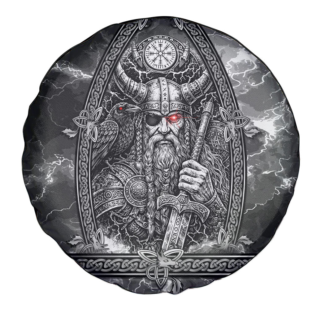 Viking Warrior Raven Axe Vegvisir Spare Tire Cover Odin Warrior Nordic Runic Engraved Illustration Style