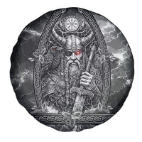 Viking Warrior Raven Axe Vegvisir Spare Tire Cover Odin Warrior Nordic Runic Engraved Illustration Style