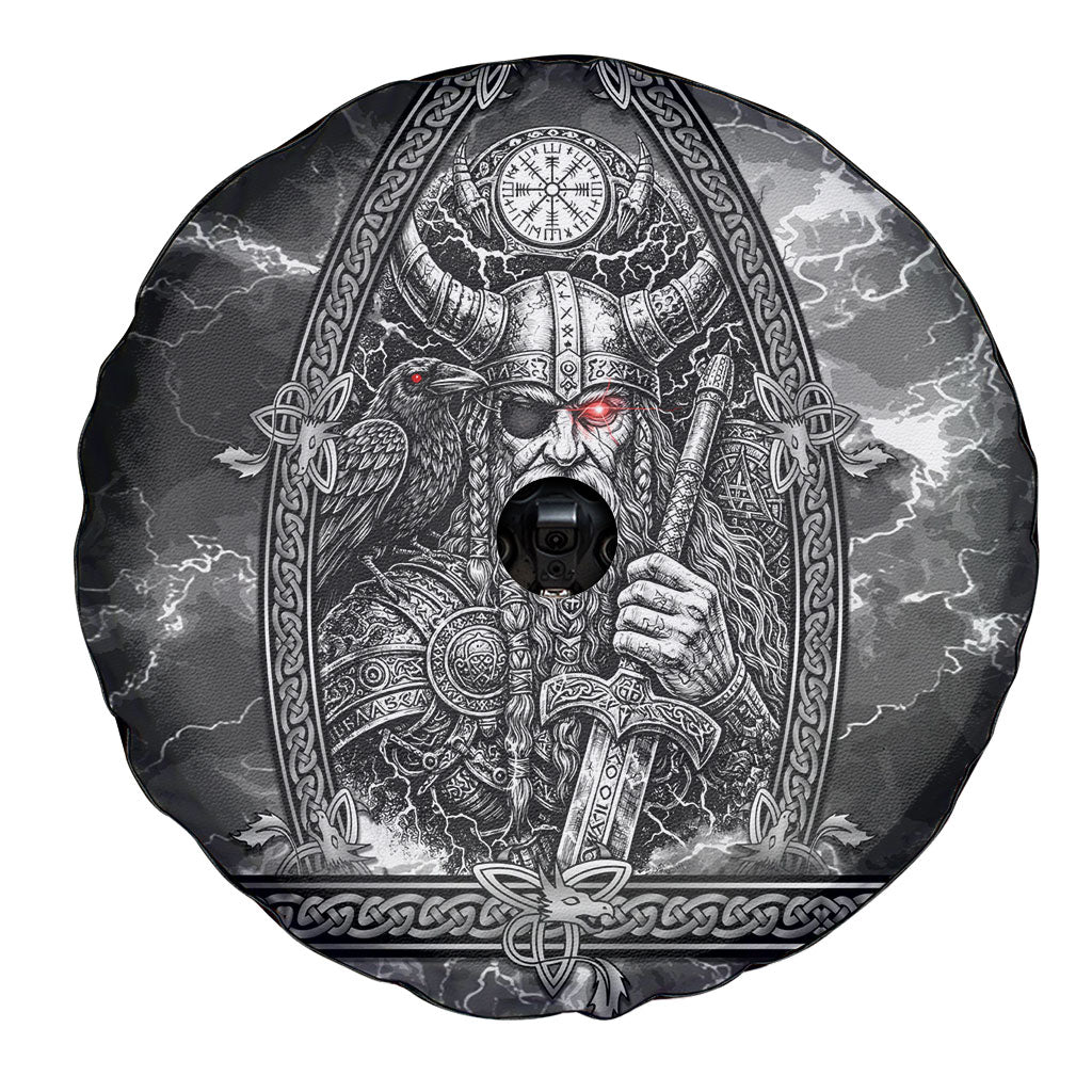 Viking Warrior Raven Axe Vegvisir Spare Tire Cover Odin Warrior Nordic Runic Engraved Illustration Style