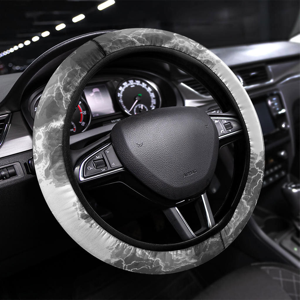 Viking Warrior Raven Axe Vegvisir Steering Wheel Cover Odin Warrior Nordic Runic Engraved Illustration Style