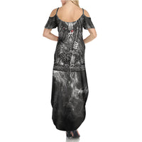 Viking Warrior Raven Axe Vegvisir Summer Maxi Dress Odin Warrior Nordic Runic Engraved Illustration Style