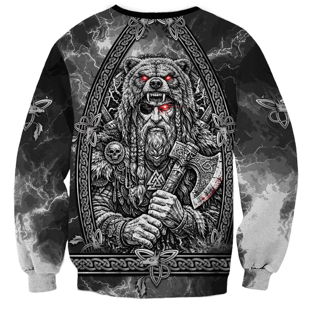 Viking Warrior Raven Axe Vegvisir Sweatshirt Odin Warrior Nordic Runic Engraved Illustration Style