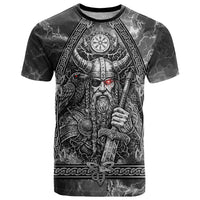 Viking Warrior Raven Axe Vegvisir T Shirt Odin Warrior Nordic Runic Engraved Illustration Style