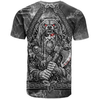 Viking Warrior Raven Axe Vegvisir T Shirt Odin Warrior Nordic Runic Engraved Illustration Style