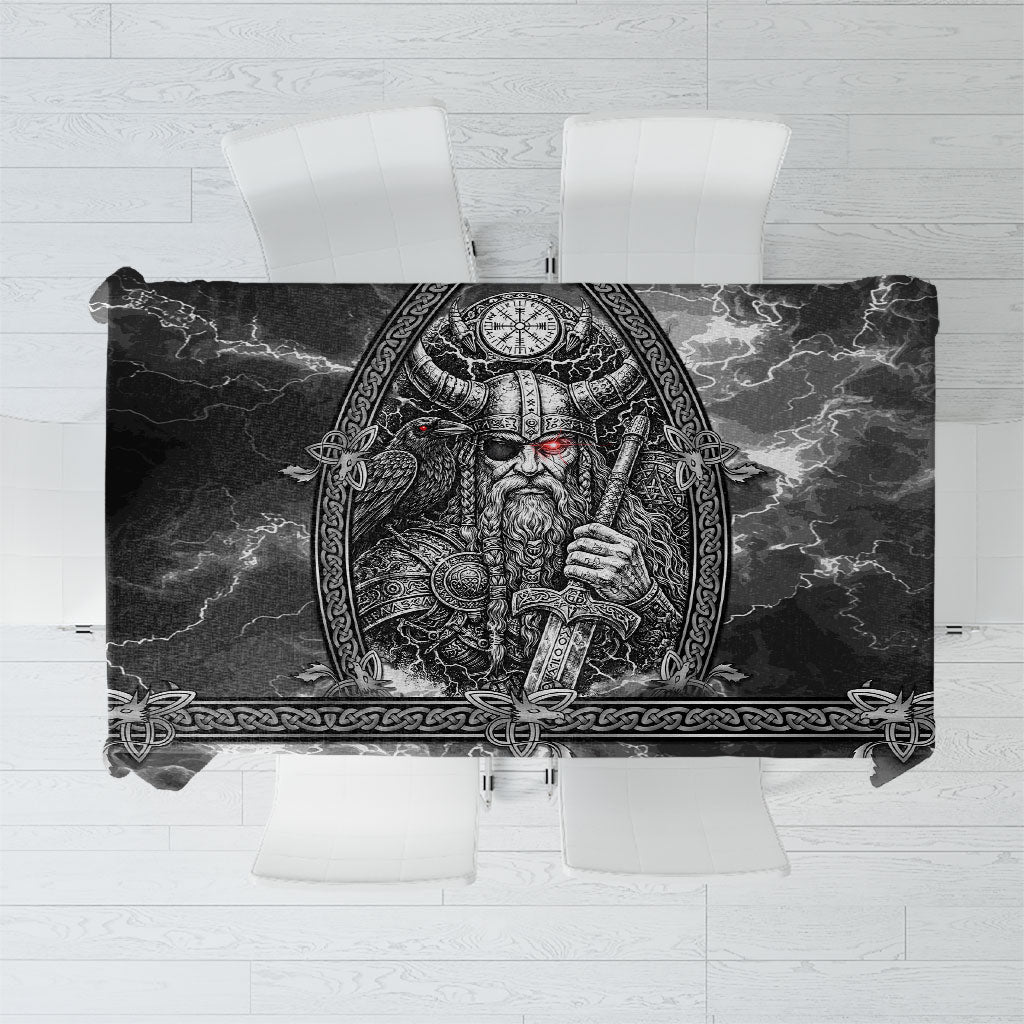 Viking Warrior Raven Axe Vegvisir Tablecloth Odin Warrior Nordic Runic Engraved Illustration Style