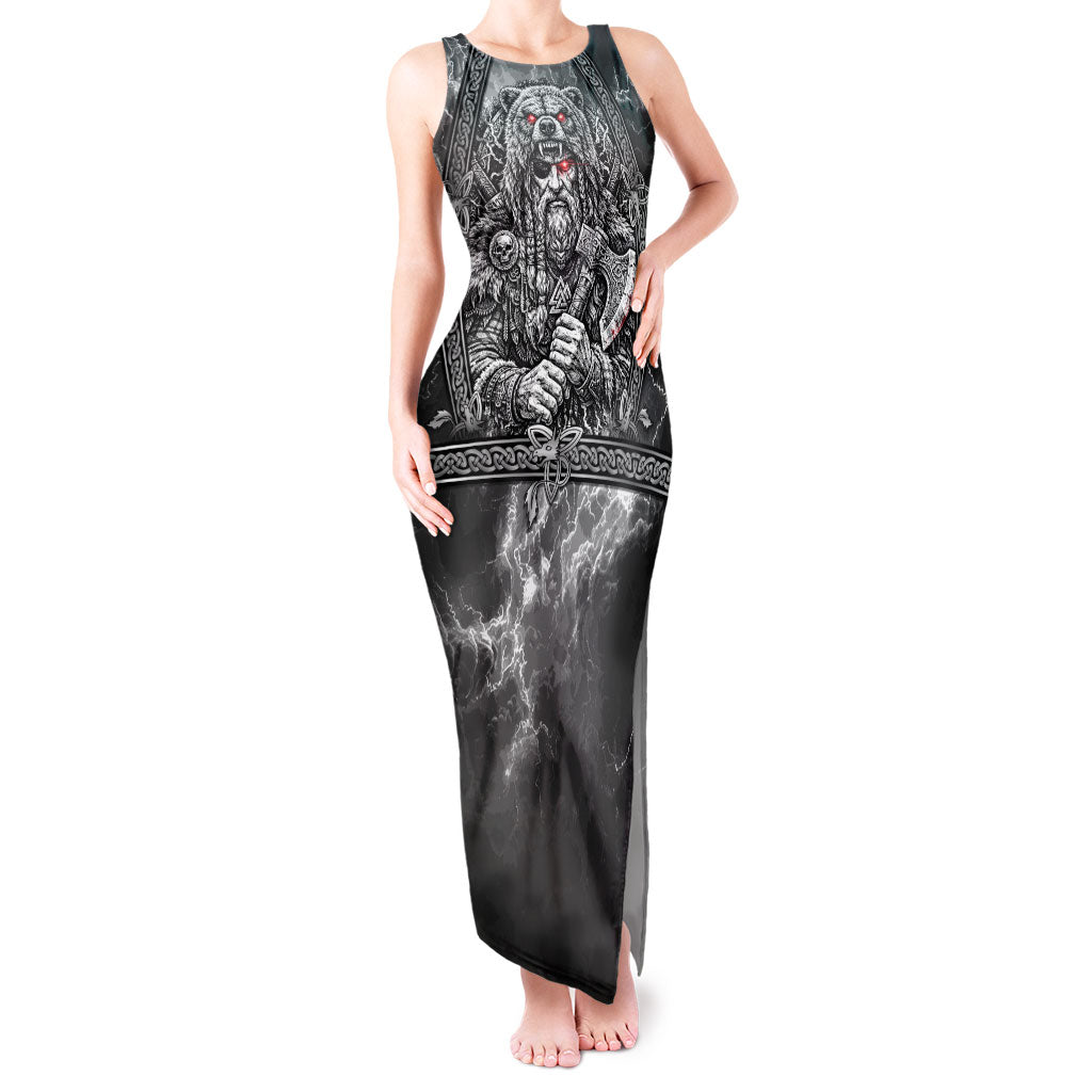 Viking Warrior Raven Axe Vegvisir Tank Maxi Dress Odin Warrior Nordic Runic Engraved Illustration Style