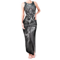 Viking Warrior Raven Axe Vegvisir Tank Maxi Dress Odin Warrior Nordic Runic Engraved Illustration Style
