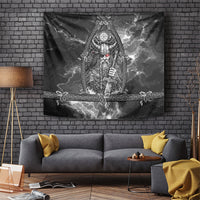 Viking Warrior Raven Axe Vegvisir Tapestry Odin Warrior Nordic Runic Engraved Illustration Style