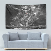 Viking Warrior Raven Axe Vegvisir Tapestry Odin Warrior Nordic Runic Engraved Illustration Style