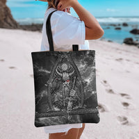 Viking Warrior Raven Axe Vegvisir Tote Bag Odin Warrior Nordic Runic Engraved Illustration Style