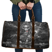 Viking Warrior Raven Axe Vegvisir Travel Bag Odin Warrior Nordic Runic Engraved Illustration Style