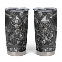 Viking Warrior Raven Axe Vegvisir Tumbler Cup Odin Warrior Nordic Runic Engraved Illustration Style