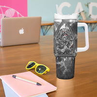 Viking Warrior Raven Axe Vegvisir Tumbler With Handle Odin Warrior Nordic Runic Engraved Illustration Style