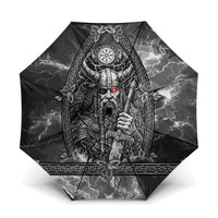 Viking Warrior Raven Axe Vegvisir Umbrella Odin Warrior Nordic Runic Engraved Illustration Style