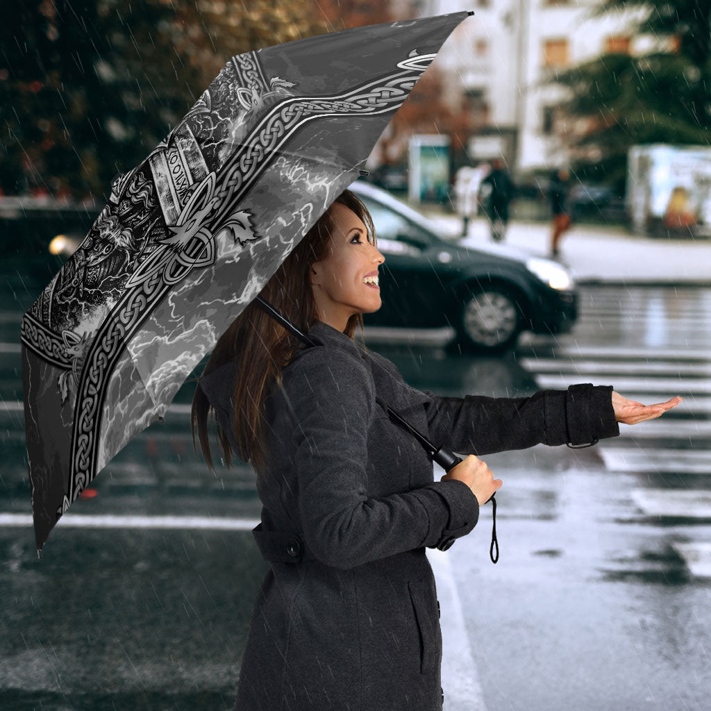 Viking Warrior Raven Axe Vegvisir Umbrella Odin Warrior Nordic Runic Engraved Illustration Style