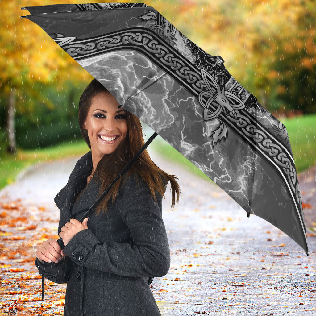 Viking Warrior Raven Axe Vegvisir Umbrella Odin Warrior Nordic Runic Engraved Illustration Style
