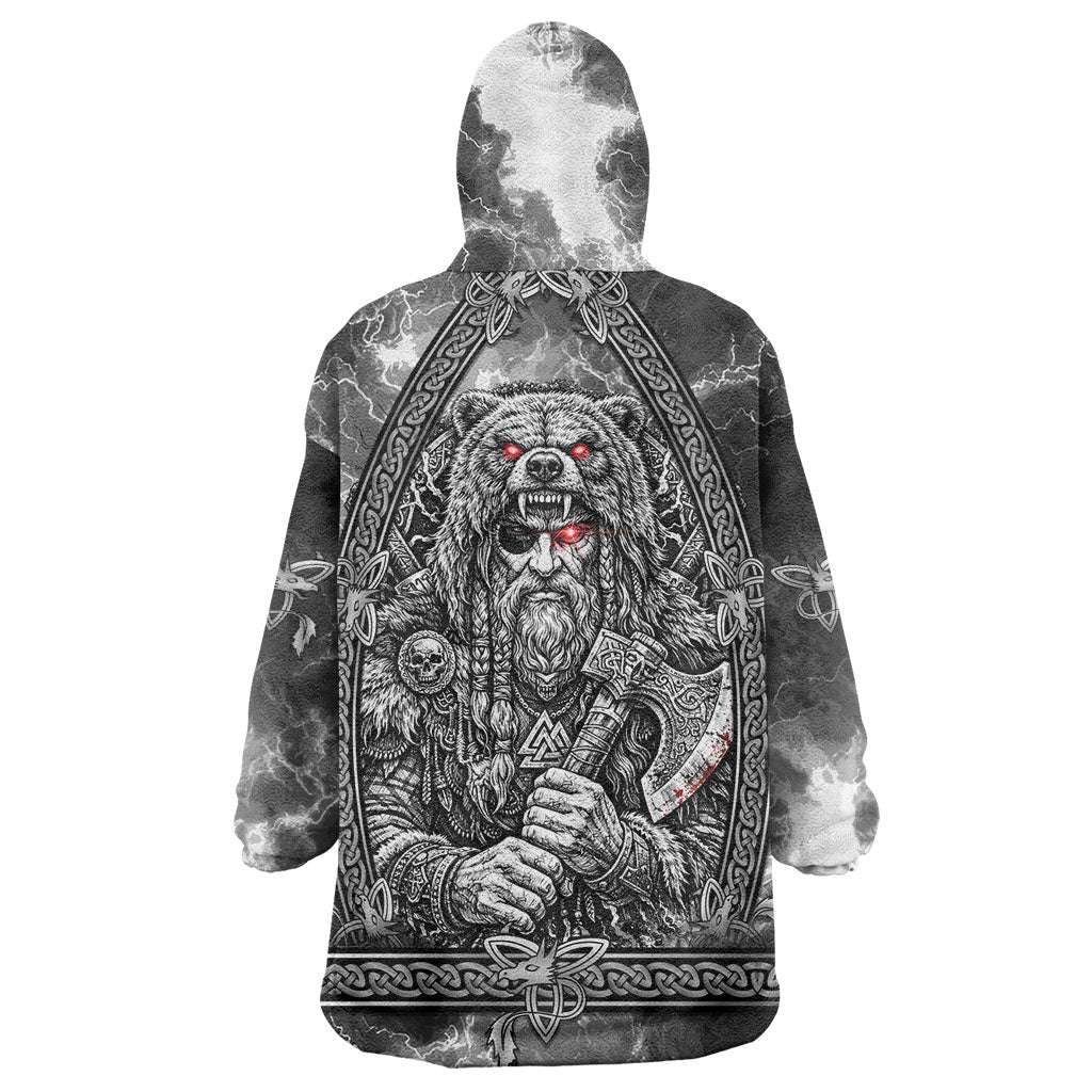 Viking Warrior Raven Axe Vegvisir Wearable Blanket Hoodie Odin Warrior Nordic Runic Engraved Illustration Style