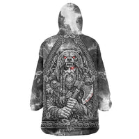 Viking Warrior Raven Axe Vegvisir Wearable Blanket Hoodie Odin Warrior Nordic Runic Engraved Illustration Style