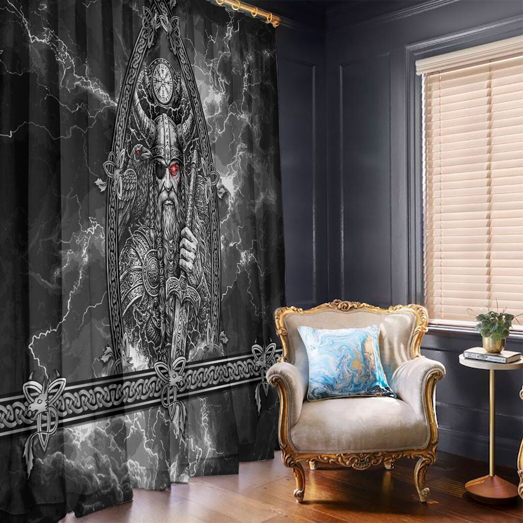Viking Warrior Raven Axe Vegvisir Window Curtain Odin Warrior Nordic Runic Engraved Illustration Style
